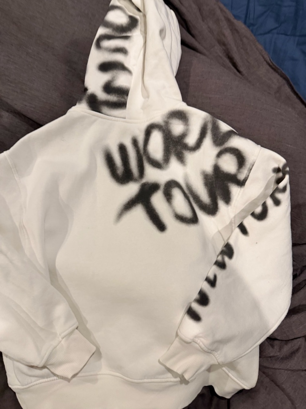 Zara White Hoodie with Black Graffiti Print